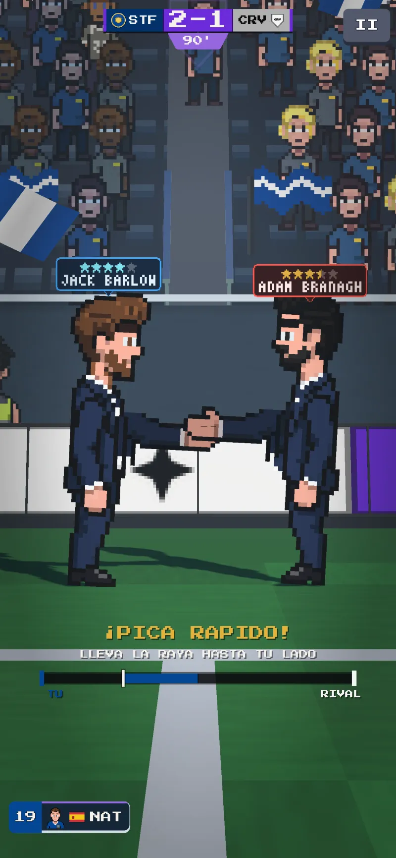 Los dos técnicos se dan la mano antes del derbi, con la barra del apretón debajo