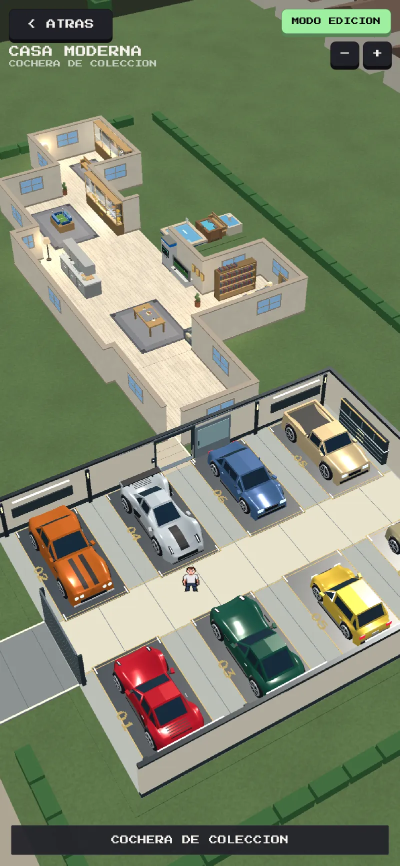 La casa vista desde arriba, con la cochera llena de coches